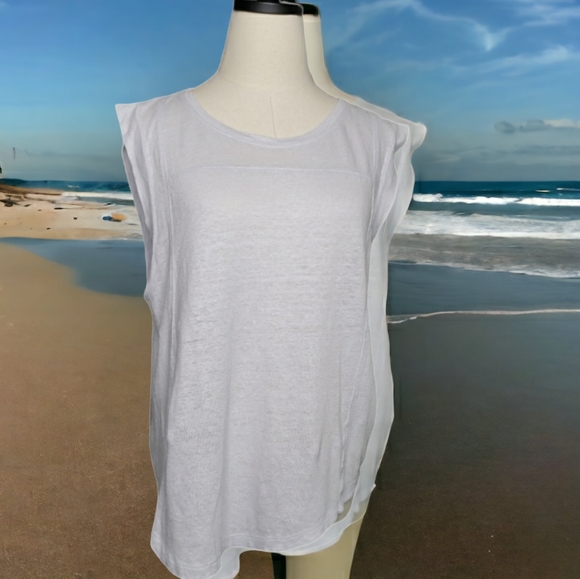 Gap Design & Crafted Linen Seam Detail Coastal Grandma Beachy Matter Flowy Top - Picture 4 of 13